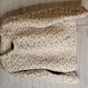 THREAD & SUPPLY Cropped Pullover Faux Shearling White Leopard Women's Large